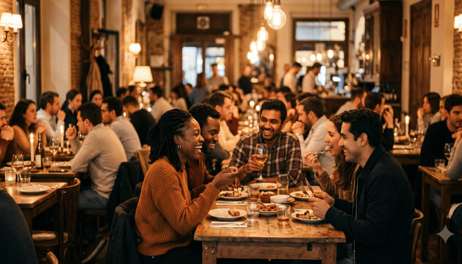 Restaurant full of customers dining