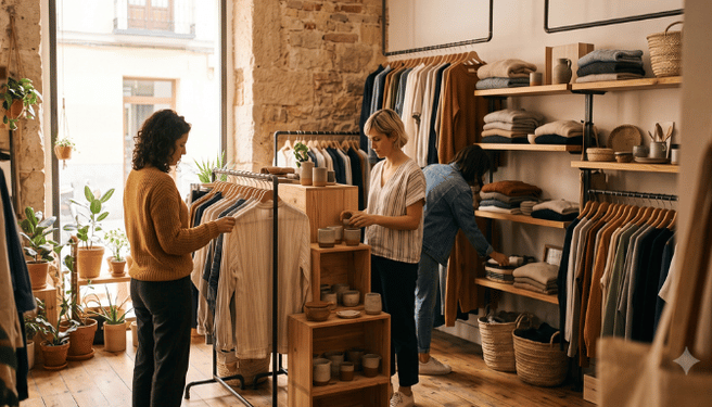 Clothing shop interior with customers browsing